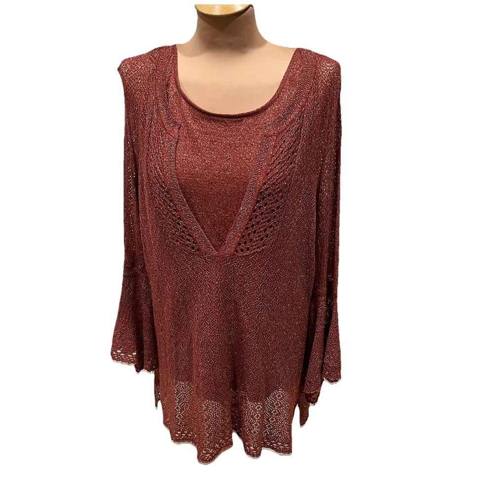 Chico's Bell-Sleeve Pullover Bronze Gold Sparkle Tank & Sweater Set Size 2 NYE